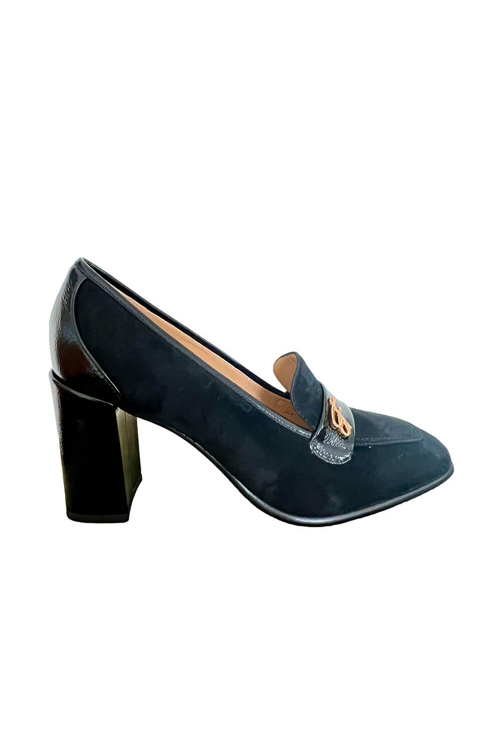 GIOVANNI FABIANI | Black women’s suede and patent leather pumps with block heels and 8 cm block heels