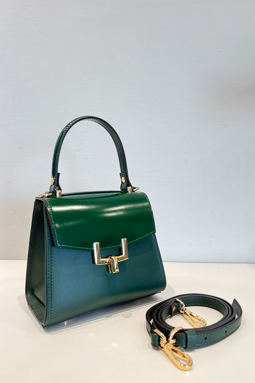 GIANNI NOTARO | small sized forest green mini hand bag in nappa and patent leather