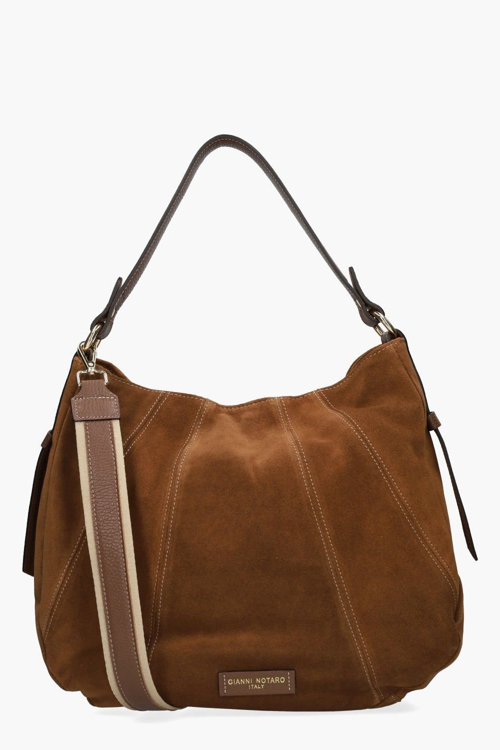GIANNI NOTARO | large sized cognac brown suede leather hand bag VIVIEN