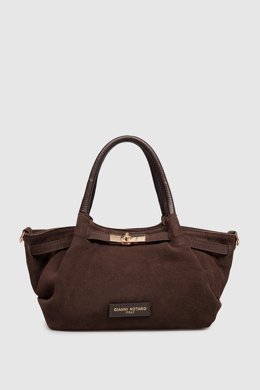 GIANNI NOTARO | medium sized chocolate brown suede leather baguette bag DAHLIA
